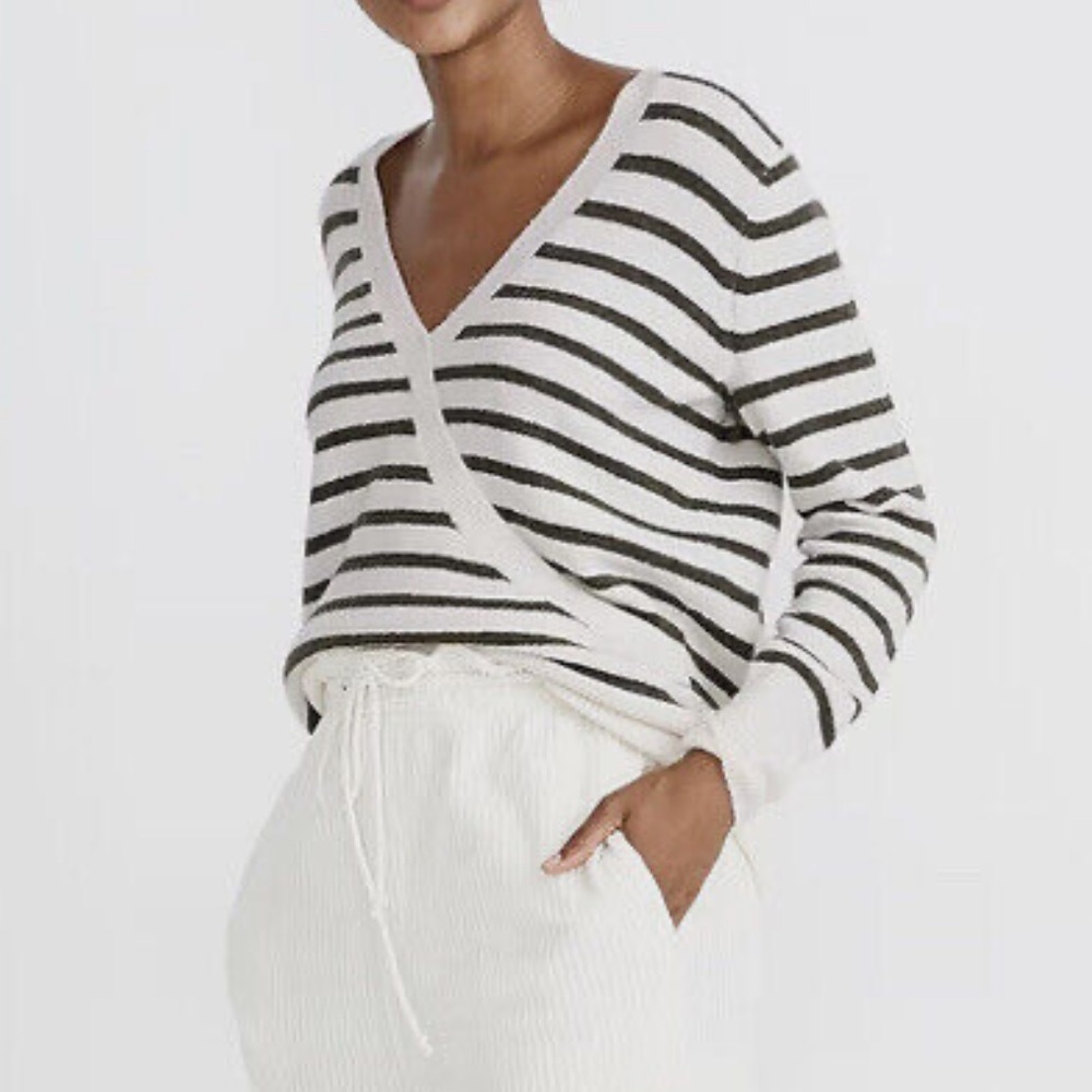 Madewell Wrap-Front Sweater in Elthorne Stripe